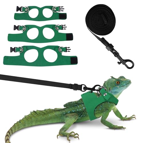 Fnaobai Bartdrachengeschirr-Set, 3 Größen, verstellbar, Eidechsen, Training, Spazierengehen, Lederweste, ausbruchsicheres Zugseil für Outdoor, kleine Reptilien, Tiere, Eichhörnchen (Grün) von Fnaobai