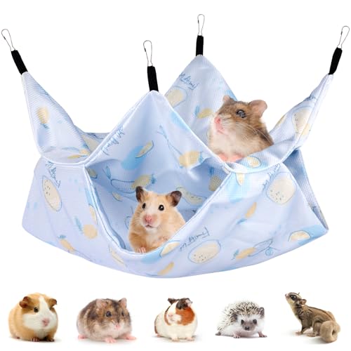 Fnaobai Frettchen Ratte Sommer Hängematte Doppellagig Meerschweinchen Kühlbett Zuckergleiter Hamster Hängematte, Zubehör für Kleintiere Chinchilla Papagei Eichhörnchen (Blau, Medium) von Fnaobai