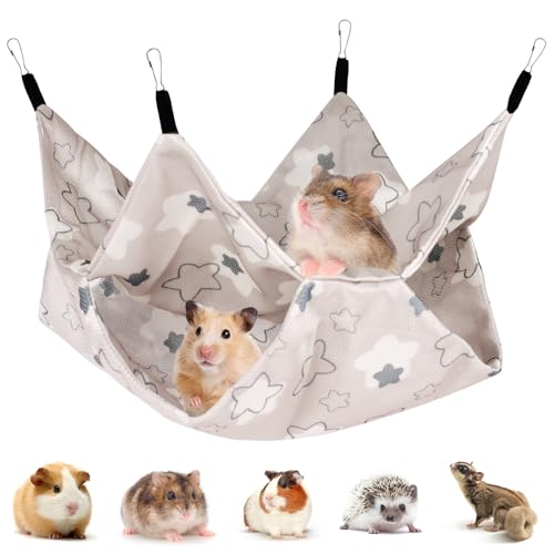 Fnaobai Frettchen Ratte Sommer Hängematte Doppellagig Meerschweinchen Kühlbett Zuckergleiter Hamster Hängematte, Zubehör für Kleintiere Chinchilla Papagei Eichhörnchen (Grau, Groß) von Fnaobai