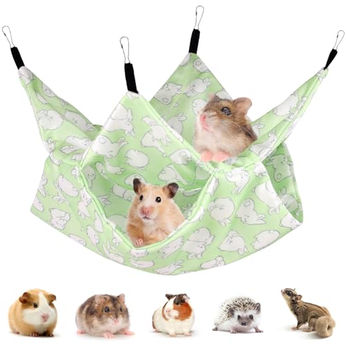 Fnaobai Frettchen Ratte Sommer Hängematte Doppellagig Meerschweinchen Kühlbett Zuckergleiter Hamster Hängematte, Zubehör für Kleintiere Chinchilla Papagei Eichhörnchen (Grün, Groß) von Fnaobai