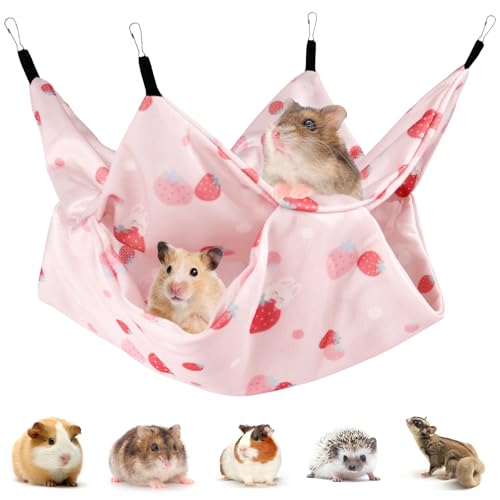 Fnaobai Frettchen Ratte Sommer Hängematte Doppellagig Meerschweinchen Kühlbett Zuckergleiter Hamster Hängematte, Zubehör für Kleintiere Chinchilla Papagei Eichhörnchen (Rosa, Medium) von Fnaobai