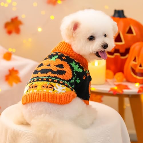 Fnaobai Halloween-Hundepullover, Katze, Kürbis, Strickwaren, Totenkopf-Shirt, Haustier-Rollkragen-Kleidung für kleine, mittelgroße und große Hunde, Katzen, Yorkie, Chihuahua, Zwergspitz, Größe S Fnaobai Halloween-Hundepullover, Katze, Kürbis, Strickwaren, Totenkopf-Shirt, Haustier-Rollkragen-Kleidung für kleine, mittelgroße und große Hunde, Katzen, Yorkie, Chihuahua, Zwergspitz, Größe S von Fnaobai