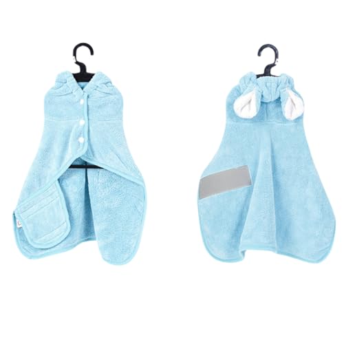 Fnaobai Haustier-Bademantel, Handtuch für Hunde und Katzen, super saugfähig, niedliches Hunde-Badetuch, Kapuzenmantel, verstellbarer Kragen und Bauchgurt, für XS bis XL, Blau, Größe S von Fnaobai