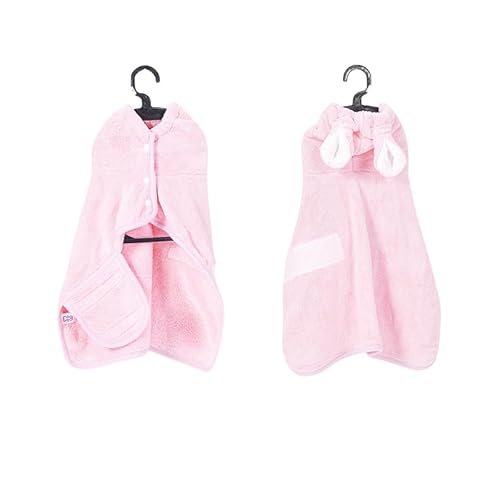 Fnaobai Haustier-Bademantel, Handtuch für Hunde und Katzen, super saugfähig, niedliches Hunde-Badetuch, Kapuzenmantel, verstellbarer Kragen und Bauchgurt für XS bis XL, Rosa, XS von Fnaobai