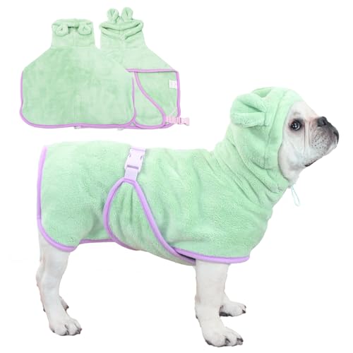 Fnaobai Haustier-Bademantel für Hund und Katze, saugfähig, schnell trocknend, niedliches Hunde-Badetuch, Kapuzenmantel, verstellbarer Kragen und Bauchgurt für Pool, Strand, Grün, Größe XS Fnaobai Haustier-Bademantel für Hund und Katze, saugfähig, schnell trocknend, niedliches Hunde-Badetuch, Kapuzenmantel, verstellbarer Kragen und Bauchgurt für Pool, Strand, Grün, Größe XS von Fnaobai