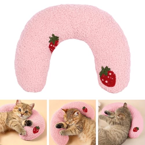 Fnaobai Kleine Kissen für kleine Hunde und Katzen, U-förmiges Welpen-Nackenkissen für den Innenbereich, verbessert die Entlastung, Schlafen, maschinenwaschbar (Rosa) von Fnaobai