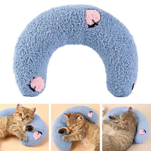 Fnaobai Kleine Kissen für kleine Hunde und Katzen, U-förmiges Welpen-Nackenkissen für den Innenbereich, verbessert die Entlastung, Schlafen, maschinenwaschbar (blau) von Fnaobai