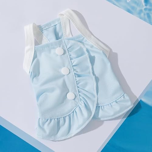 Fnaobai Kühlendes Hunde-Outfit, niedliches Sommerkleid, schnell trocknend, ärmellos, atmungsaktiv, mit Rüschen für kleine, mittelgroße Hunde und Katzen, Blau, Größe M (2,5–4 kg)) von Fnaobai