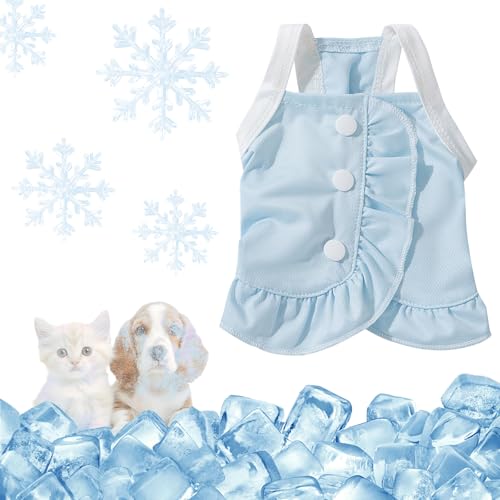 Fnaobai Kühlendes Hunde-Outfit, niedliches Sommerkleid, schnell trocknend, ärmellos, atmungsaktiv, mit Rüschen für kleine und mittelgroße Hunde und Katzen, Blau, Größe S (1,5–2,5 kg) von Fnaobai