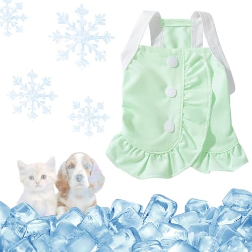 Fnaobai Kühlendes Hunde-Outfit, niedliches Sommerkleid, schnell trocknend, ärmellos, atmungsaktiv, mit Rüschen für kleine und mittelgroße Hunde und Katzen, Grün, Größe L (4–6 kg)) von Fnaobai