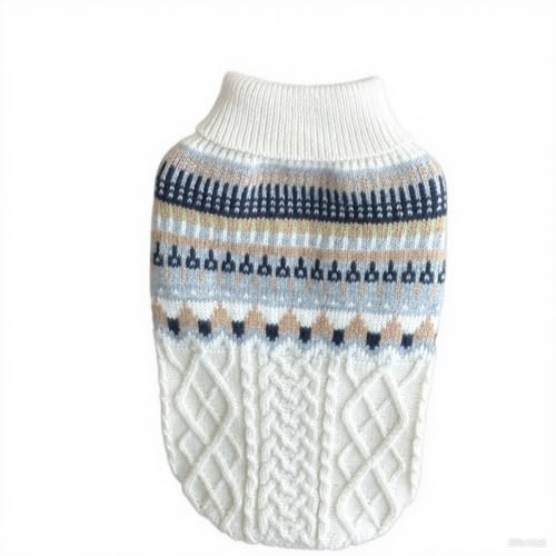 Fnaobai Strickpullover für Hunde, Rollkragenpullover, für kaltes Wetter, Vintage-Design, dick, warme Winterkleidung für kleine Hunde, Katzen, mittelgroße Mops, Dackel, Yorkie (Beige, S) von Fnaobai