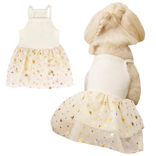 Hund Tutu Kleid Katze Hunde Sommer Tüll Slip Spitze Kleid Nette Welpen Glitzer Stern Rock Pet Party Kleidung für Kleine Medium Katze Hund (Gelb, XS) von Fnaobai