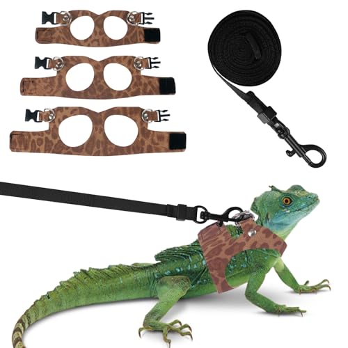Bartdrachen-Geschirr-Set mit Leopardenmuster - 3 Größen, verstellbar, für Eidechsen, Reptilien & Kleintiere - Outdoor-tauglich, ausbruchsicheres Zugseil von Fnaobai