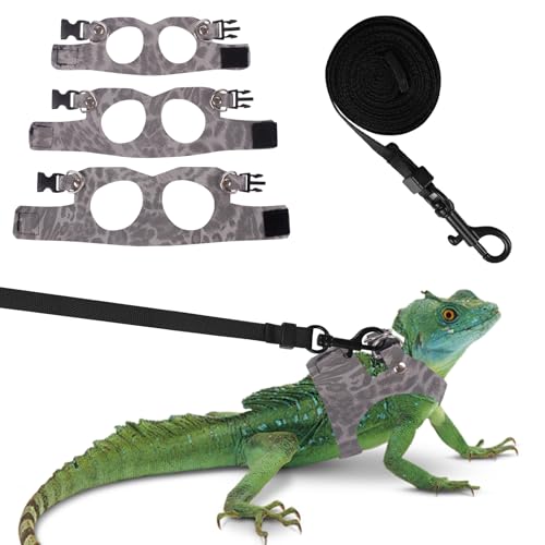 Bartdrachen-Geschirr-Set mit Leopardenmuster - 3 Größen, verstellbar, für Eidechsen, Reptilien & Kleintiere - Outdoor-tauglich, ausbruchsicheres Zugseil von Fnaobai