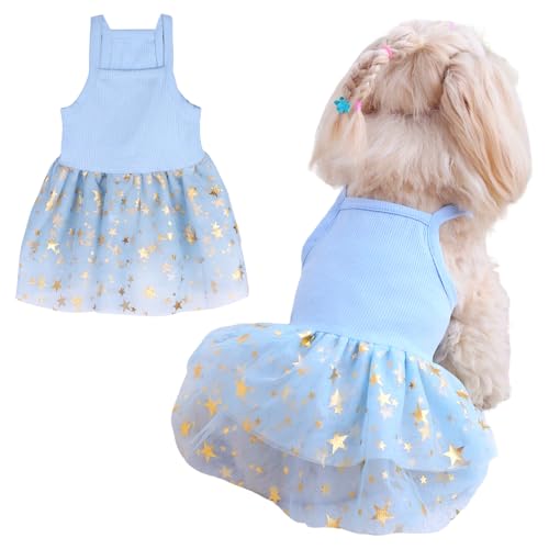 Tutu-Kleid für Hunde und Katzen, Sommer, Tüll, Slip-Spitzenkleid, niedlicher Welpe, Glitzerstern, Rock, Haustier-Partykleidung für kleine, mittelgroße Katzen, Hunde (Blau, Größe M) von Fnaobai