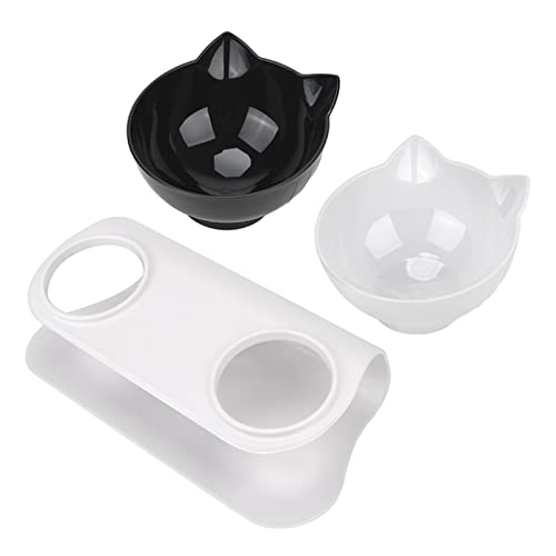 Futternapf Katze Durable Double Bowls Pet Food Water mit angehobenen Standschutz Gebärmutterhals rutschfeste Katzenschale Hundeschüssel Katze Hunde Geneigter futternapf Katze (Size : Black White) von FnnEmg