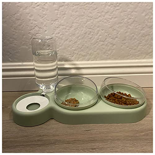 Futternapf Katze Haustier Katzenschüssel Automatische Zuführung Hund Katze Lebensmittelschüssel mit Brunnen Katze Zubehör Trinkwasser Overhead Cat Bowl Geneigter futternapf Katze (Size : Green) von FnnEmg