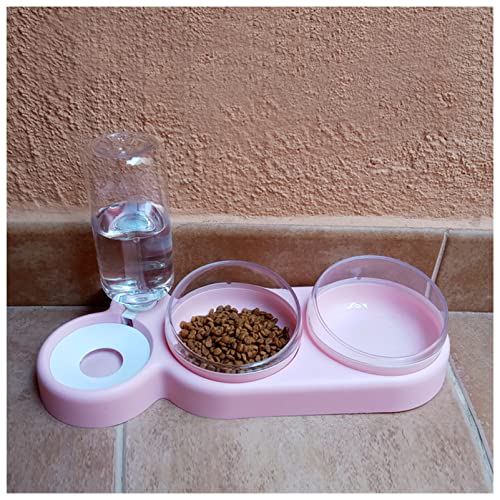 Futternapf Katze Haustier Katzenschüssel Automatische Zuführung Hund Katze Lebensmittelschüssel mit Brunnen Katze Zubehör Trinkwasser Overhead Cat Bowl Geneigter futternapf Katze (Size : Pink) von FnnEmg