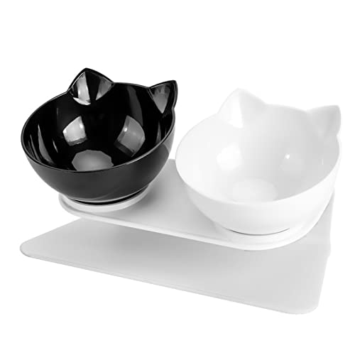Futternapf Katze rutschfeste Cat Bowls doppelte Haustierschüsseln mit angehobenem Stand Tiernahrung und Wasserschalen for Katzen Hunde Pet Products Cat Bowl Geneigter futternapf Katze (Color : Black von FnnEmg