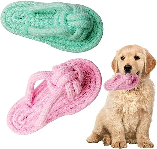 2 Pack Puppy Chew Toy Pet Chew Toy Flip Flops Shape Dog Toy Interactive Chewing Rope Natural Cotton for Teething Puppies Molar Teeth Cleaning Toy Chew Training von FoOhy