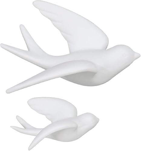 Keramik-Wandhalterung, fliegende Vögel, Spatzen, Weiß, 2 Stück, rechts von FoOhy