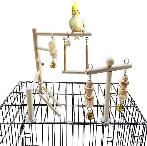 Vogelspielplatz Papageien Spielstudio Sittichkäfig Spielständer Holzstangen Laufstall Leitern Conure Kauen Klettern Schaukel Spielzeug Vogelkäfig Zubehör für kleine Kakadu Nymphensittiche Lovebirds von FoOhy