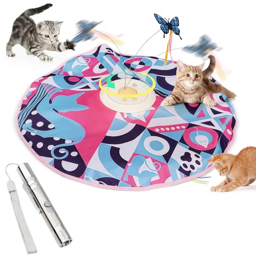 2 in 1 Elektrisches Interaktives Katzenspielzeug mit Laserpointer Katze, Versteckspiel Interaktives Spielzeug für Katzen Fluttering Butterfly, Wiederaufladbares Intelligenzspielzeug für Katzen von Focenat