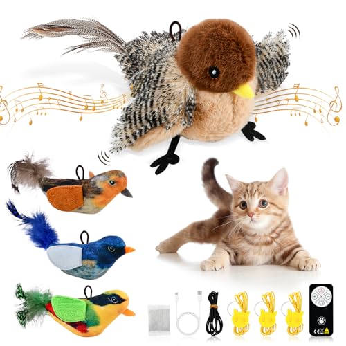 4 St Interaktives Katzenspielzeug Fliegender Vogel, Aufladbares Vogel Spielzeug Katze mit 3 Klein Vogel-Katzenspielzeug, 3 Modi Elektrisches Vogelspielzeug mit Fernbedienung, Flapping Bird Cat Toy 4 St Interaktives Katzenspielzeug Fliegender Vogel, Aufladbares Vogel Spielzeug Katze mit 3 Klein Vogel-Katzenspielzeug, 3 Modi Elektrisches Vogelspielzeug mit Fernbedienung, Flapping Bird Cat Toy von Focenat