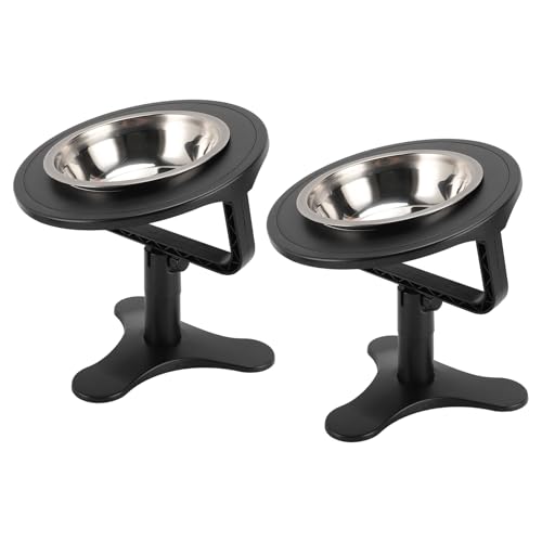 Focket Hochgezogene Katzenschüssel, Verstellbare Höhe Neigung Design Easy Clean Sturdy Bauchplastik mit Edelstahlschalen für Kleine Haustiere von Focket