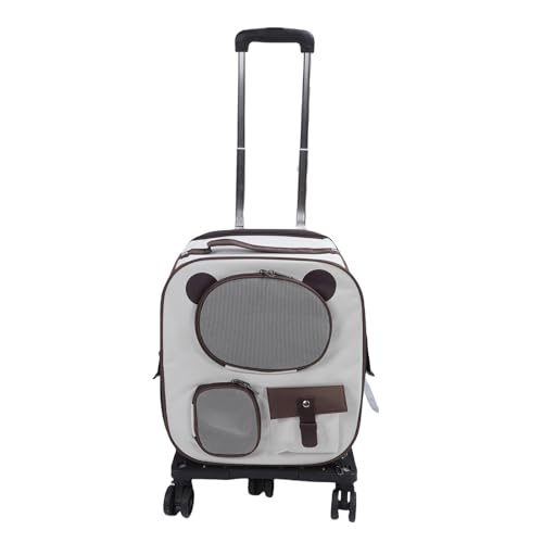 Rollende Haustiertasche Rucksack, 2 in 1 Atmungsaktives Fenster Großes Fassungsvermögen Hundetransporter Teleskopischer Griff Reisetasche für Haustiere mit Rädern (Brown) von Focket