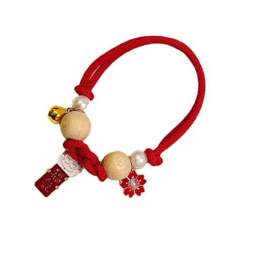 Anti-Floh-Halsband, Sicheres Haustier-Anti-Floh-Halsband aus Kampferholz, Effiziente und Bequeme Passform für Katzen und Hunde (Rot M) von Fockety