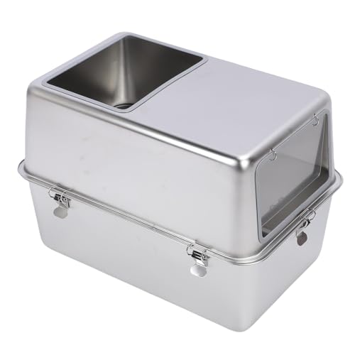 Fockety Edelstahl Katzenklo, Geruchsbekämpfung, Auslaufschutz, Großes überdachtes Katzenklo mit Deckel, Schaufel und hohen Seitenwänden, Geschlossene Katzenbox mit Einstieg von Oben von Fockety