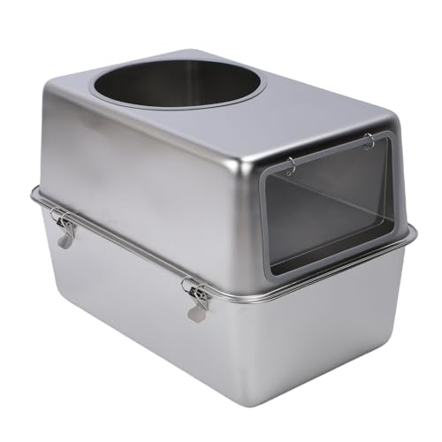 Fockety Edelstahl-Katzenklo mit Deckel, geschlossenes Metall-Katzenklo mit Schaufel, Geruchskontrolle, auslaufsichere Katzentoilette für Zuhause, leicht zu reinigen von Fockety