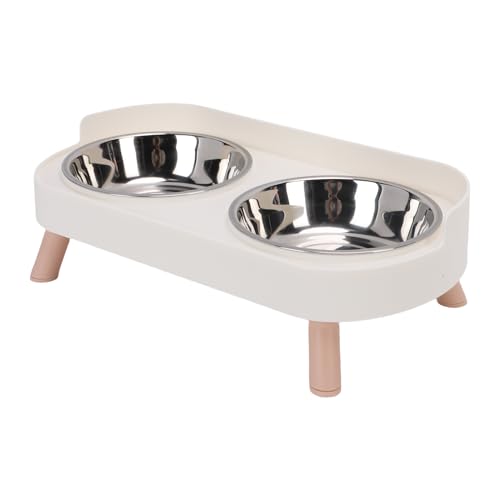Fockety Erhöhte Katzenschalen, Edelstahl -Katzenfutter Wasserschüssel Set, Doppelschalen Futtermittel für Kätzchen und Welpen, Verhindern Kipp- und Verschüttungen und Verschüttungen (White) von Fockety
