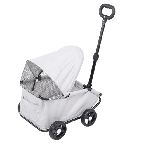 Fockety Faltbarer Haustierwagen mit Baldachin, wasserdichte 4 Rädern Hundewagen für Kleine Hunde und Katzen, Tragbare Katzenwagen mit Sonnenschirmen, Einstellbarem Griff (Gray) von Fockety