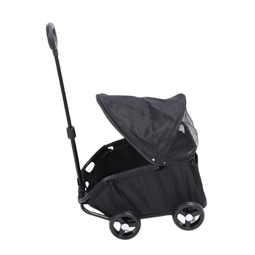 Fockety Haustier Kinderwagen, Reißverschlussless Luftless Reifen Haustierausrüstung ohne Reißverschluss mit Wetterabdeckung, 4 Haustier Spaziergang für Kleine Hunde Katzen, Leichter (Black) von Fockety