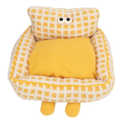 Fockety Katzen-Sofabett, Entzückendes Lamm-Plüsch-warmes Waschbares Gelbes Haustier-Sofa-Couch, Weich für Schlafzimmer für Balkon (M) von Fockety