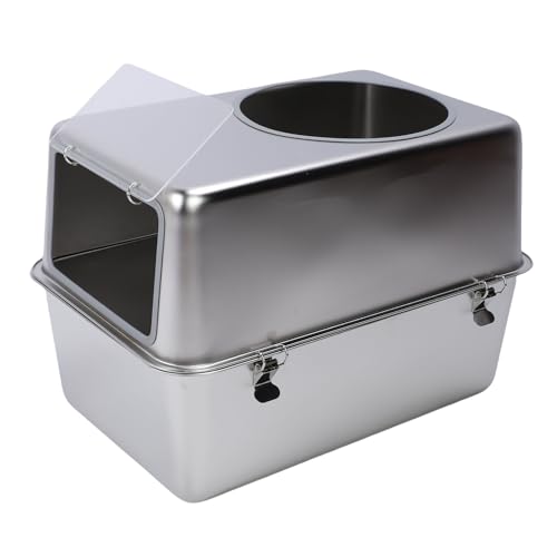 Fockety Katzenstreu Box aus Edelstahl, Entry Top Ausgang, Umschlossene Metalls toß Box mit Deckel & Hochseitiges Gehäuse, Extra Große Abnehmbare Kätzchen-Wurf-Boxen mit Wurf-Scoop von Fockety