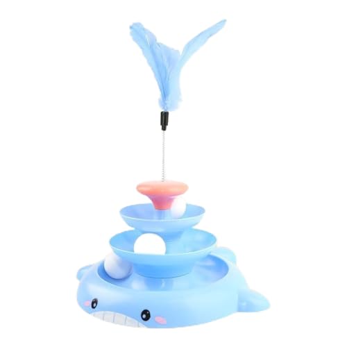 Fockety Kitten Tower Roller Toy, Katzendrehteller, Ballspielzeug, Interaktiv, 3 Ebenen, Automatisch, Tragbar, Lindert Langeweile, Kratzfest, mit 3 Bällen für Katzen (Blue) von Fockety