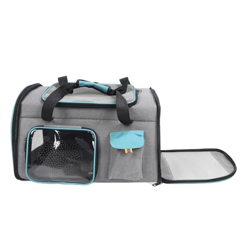 Fockety Transportbox für Haustiere, Tragbare, Atmungsaktive Netz-Katzentransportbox für Einkaufsreisen (Grau und Blau) von Fockety