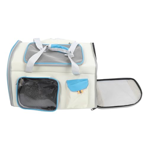 Fockety Transportbox für Haustiere, Tragbare, Atmungsaktive Netz-Katzentransportbox für Einkaufsreisen (Weiß und blau) von Fockety