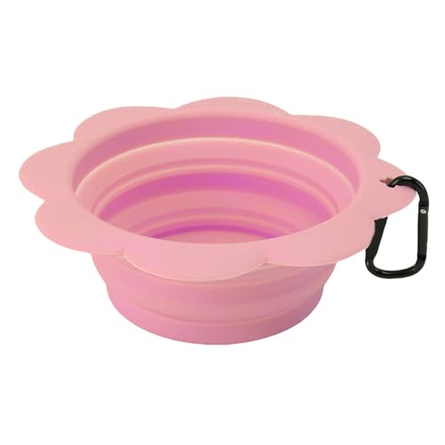 Fockety Zusammenklappbare Haustierschale, Tragbare Faltbare Reisetuhwasser -Wasser -Fütterungsschale mit Karabiner, für Wanderwanderungs -Camping -Katzen Hunde Im Freien (Rosa) von Fockety