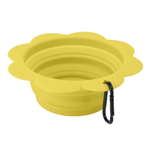 Fockety Zusammenklappbare Haustierschale, Tragbare Faltbare Reisetuhwasser -Wasser -Fütterungsschale mit Karabiner, für Wanderwanderungs -Camping -Katzen Hunde Im Freien (Yellow) von Fockety