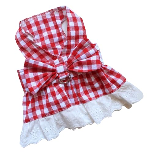 Fockety Haustierkleid, Dekoratives Hundeleinen-Set, Leicht und Atmungsaktiv, Bezauberndes Rotes Karomuster aus Polyester Zum Spazierengehen Im Sommer für Teddy Bichon (Rotes Kariertes Fockety Haustierkleid, Dekoratives Hundeleinen-Set, Leicht und Atmungsaktiv, Bezauberndes Rotes Karomuster aus Polyester Zum Spazierengehen Im Sommer für Teddy Bichon (Rotes Kariertes von Fockety