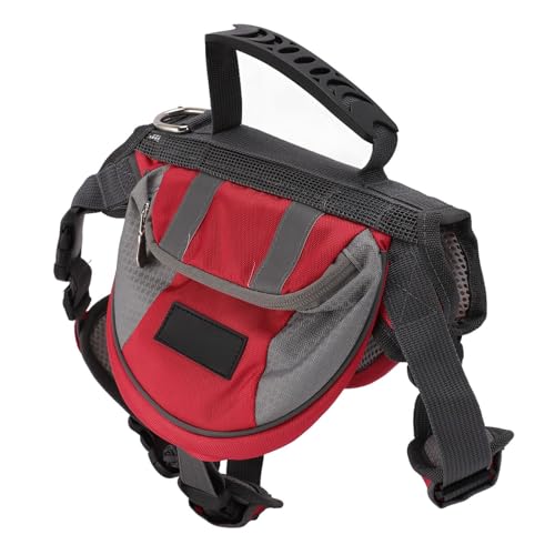 Hundegeschirr-Satteltasche, Große Kapazität, Robuster Hunderucksack, Satteltasche, Reflektierender Streifen für Camping (Rot) von Fockety