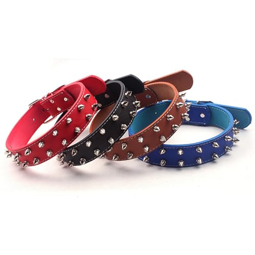 Hundehalsband Im Punk-Stil, Verstellbares PU-Leder, Hautfreundlich, Langlebiges Hundehalsband mit Spikes für Mittelgroße Hunde (Blue) von Fockety