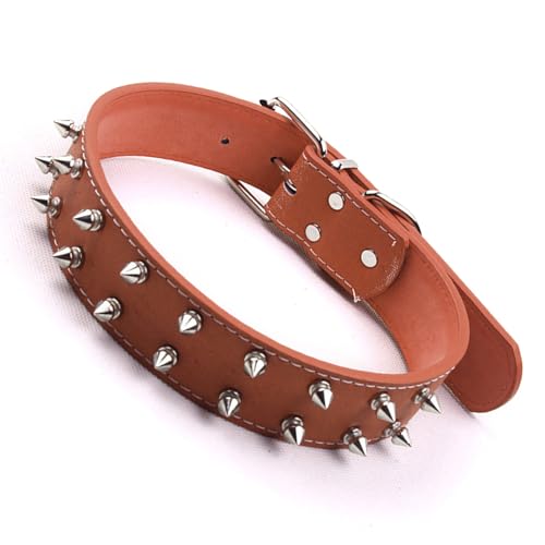 Hundehalsband Im Punk-Stil, Verstellbares PU-Leder, Hautfreundlich, Langlebiges Hundehalsband mit Spikes für Mittelgroße Hunde (Brown) von Fockety