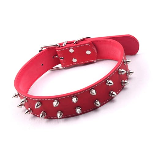 Hundehalsband Im Punk-Stil, Verstellbares PU-Leder, Hautfreundlich, Langlebiges Hundehalsband mit Spikes für Mittelgroße Hunde (Rot) von Fockety