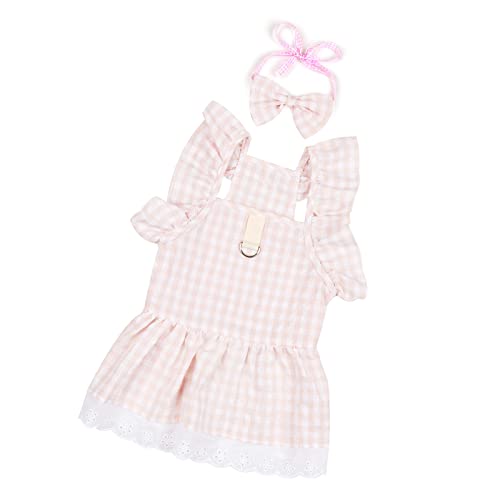 Katzenprinzessinkleid, Modische Baumwolle, Leicht an- und auszuziehen. EIN Süßes Hundekleid mit Schleife für Sommerausflüge Im Freien (Rosa und weißes Karo M) von Fockety