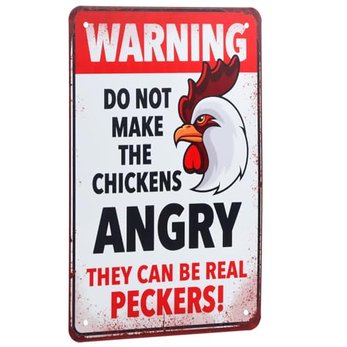 Vorsicht! Hühner Nicht verärgern – Metallschild für den Hühnerstall, Lustige Warnung, Outdoor Dekoration (30x20cm) von Fodlon